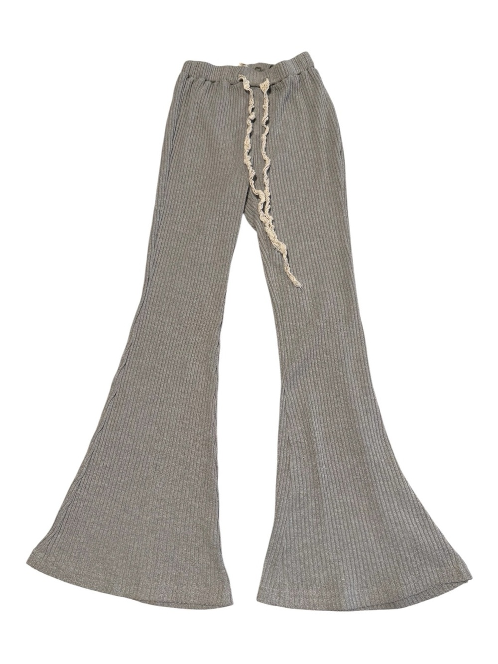 POL Clothing Ribbed Knit Lace Tied Lounger Flare Pants Grey - Size S